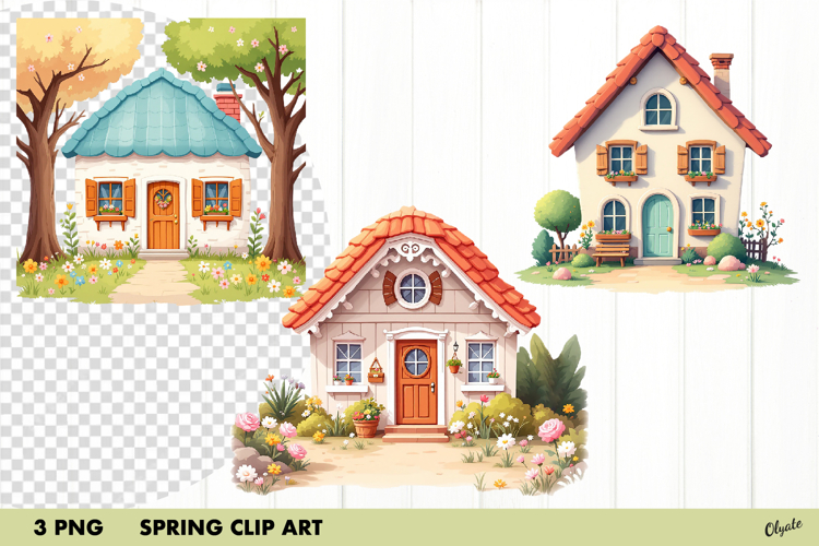 Cute Spring Fairytale Houses Clipart PNG
