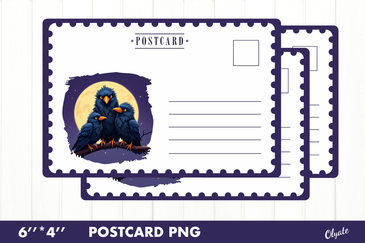 Halloween Card PNG. Crow Postcard PNG