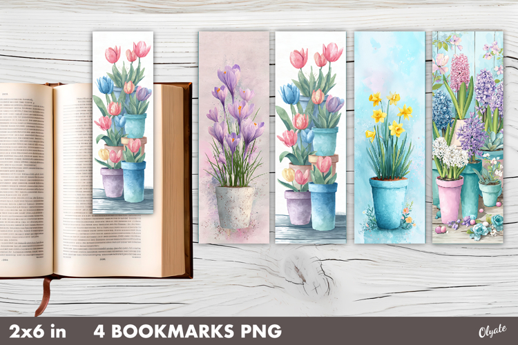 Watercolor Spring Flower Bookmark PNG