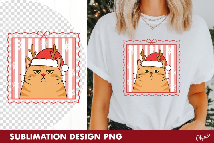 Funny Cat Christmas Sublimation, Tshirt Design PNG