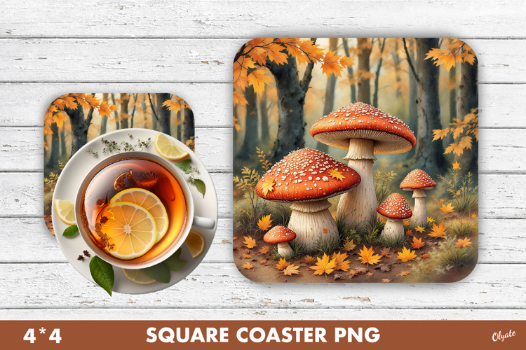 Fall Coaster Sublimation. Mushroom Coaster PNG