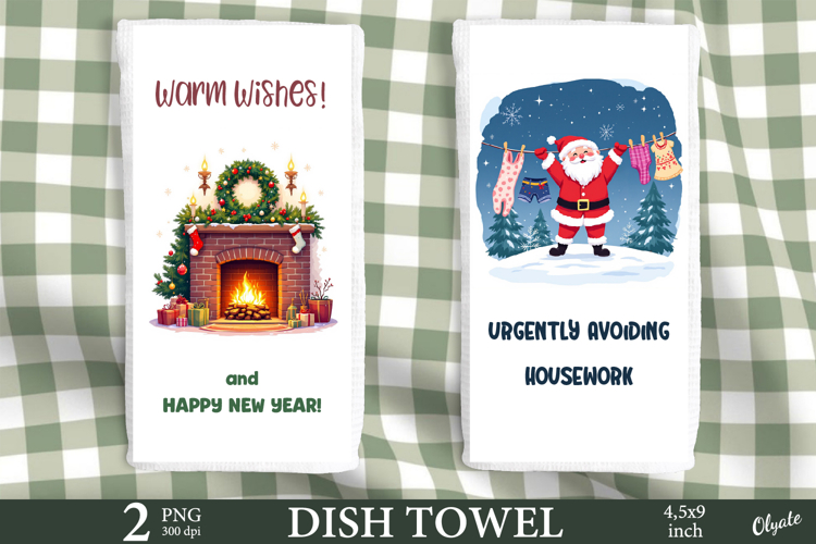 XMAS Dish Towel Sublimation PNG, Kitchen Towel PNG