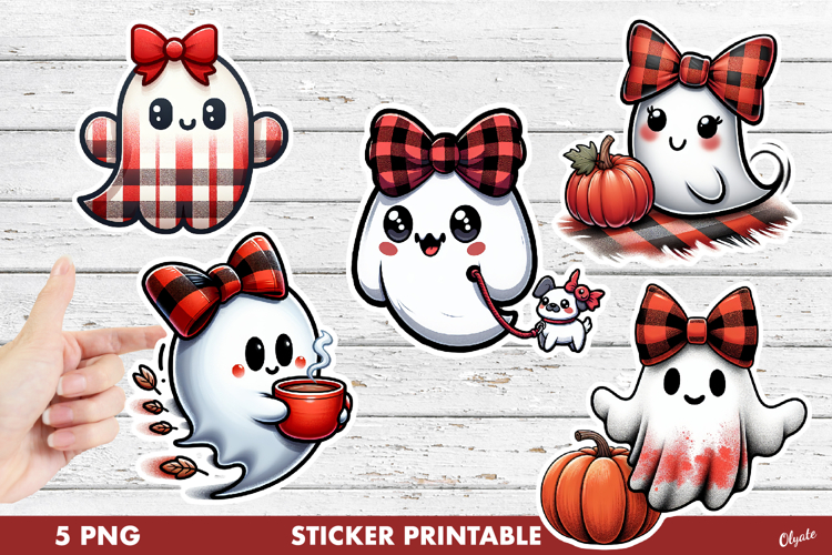 Cute Ghost Stickers PNG. Funny Halloween Stickers PNG