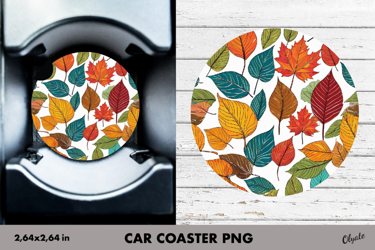 Fall Car Coaster PNG. Autumn Leaves Car Coaster PNG