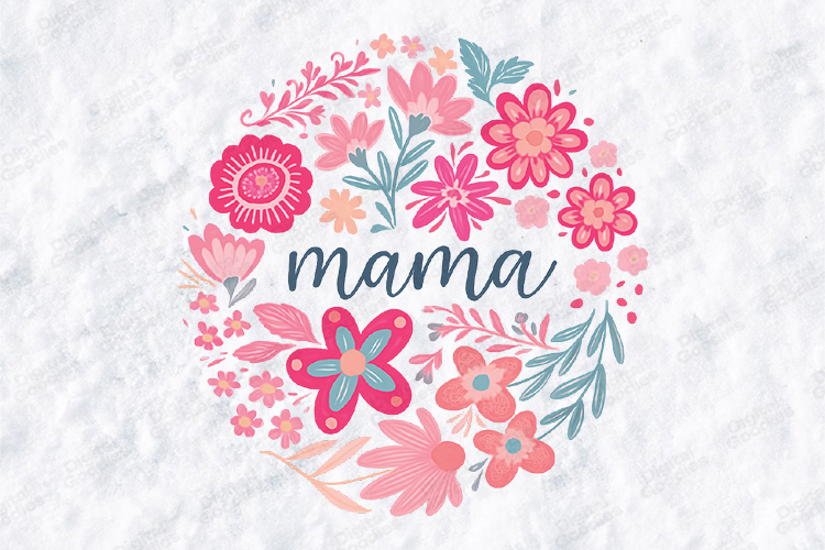 Mama Boho Floral Wreath Pink JPG Digital Art Design