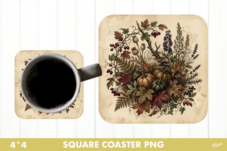 Retro Botanical Autumn Coaster Sublimation PNG example image 1