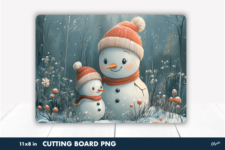 Cute Family Snowman PNG. Kitchen Cutting Board PNG