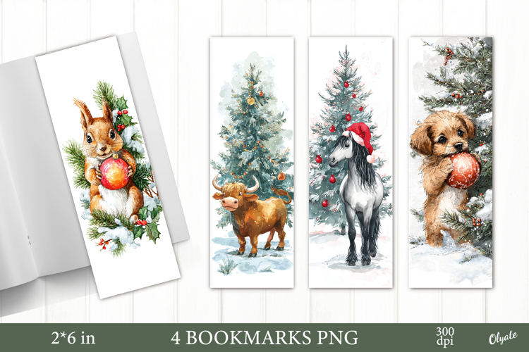 Christmas Animal Bookmarks, 4 PNG Bookmarks