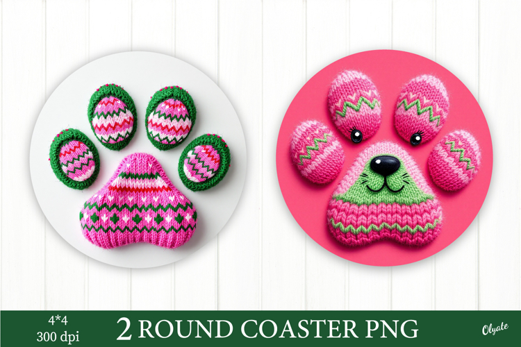 Dog Christmas Coaster PNG, Crochet Paw Coaster PNG