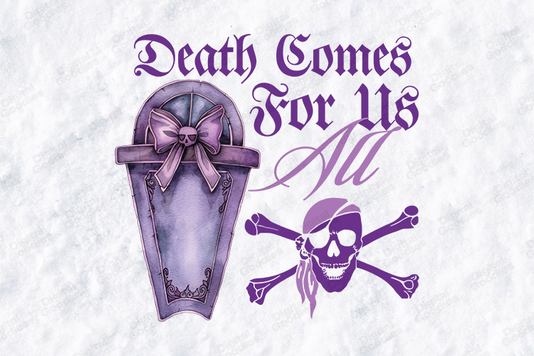 Death Comes For Us All SVG - Gothic Purple Coffin PNG Cut