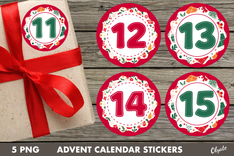 Advent Calendar Stickers PNG. Christmas Countdown PNG