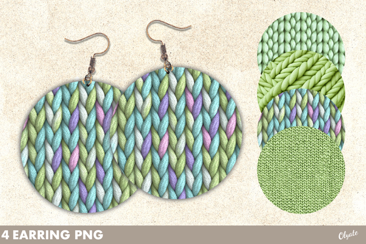 Faux Yarn Earrings, Knitting Earrings Round PNG