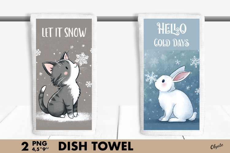 Winter Animal Dish Towel Sublimation PNG