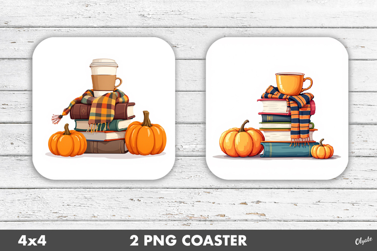 Book Coaster PNG, Cozy Fall Sublimation PNG