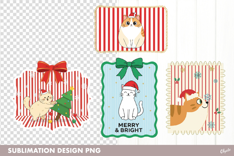 Christmas Postage Stamp PNG. Funny Cat Christmas PNG