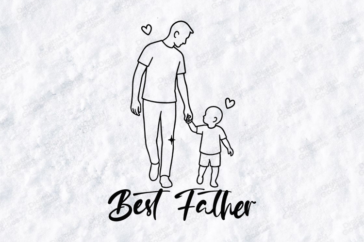 Best Father SVG Walking Hand in Hand Line Art Design PNG