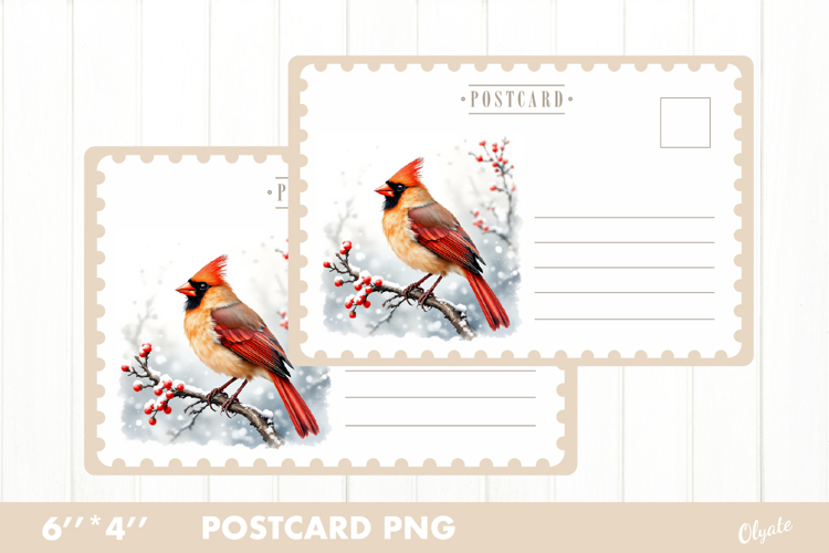 Christmas Card PNG. Cardinal Postcard PNG