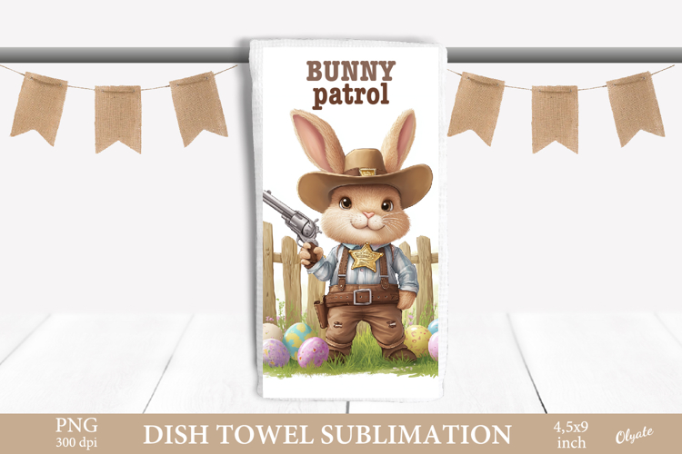 Easter Bunny Dish Towel PNG. Western Bunny Sublimation