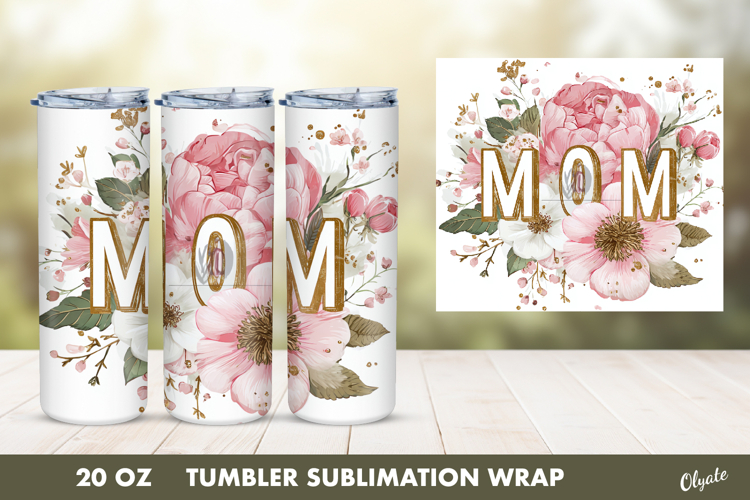 Golden Mom Flower Tumbler Wrap PNG, 20 OZ Tumbler