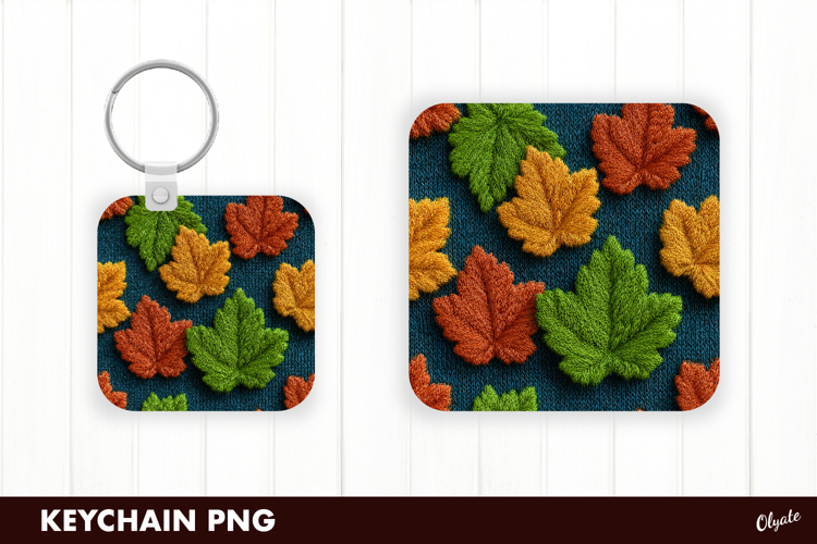 Crochet Autumn Leaves Square Keychain PNG