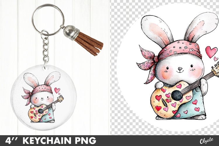 Valentine Keychain PNG, Love Rabbit Sublimation PNG
