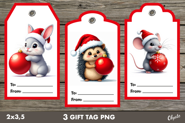 Christmas Gift Tag PNG. Cute Animal Christmas Labels PNG