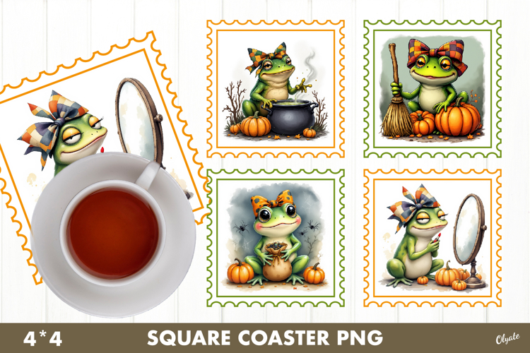 Frog Coquette Halloween Postage Stamp Sublimation Coaster