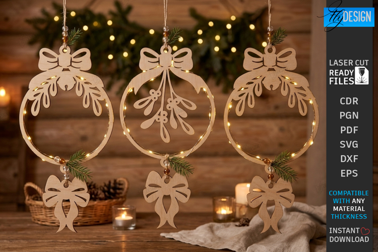 Christmas Ornament Laser Cut | Hanging Christmas Wreath SVG