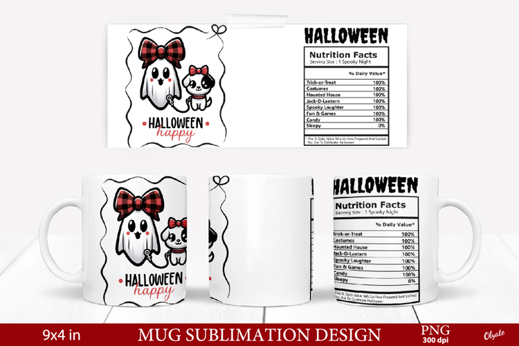 Mug Ghost Sublimation PNG. Halloween Mug Wrap