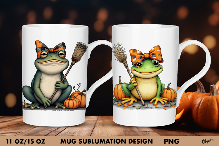 Frog Mug Sublimation Design PNG. Halloween Mug Wrap