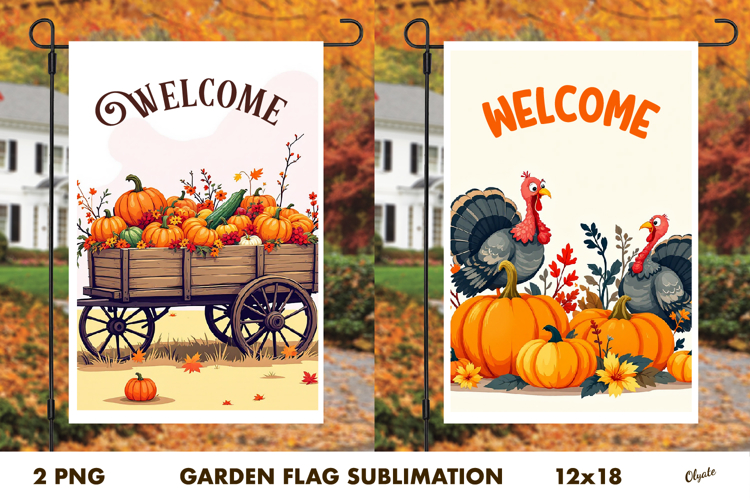 Thanksgiving Day Garden Flag PNG. Farmhouse Garden Flag