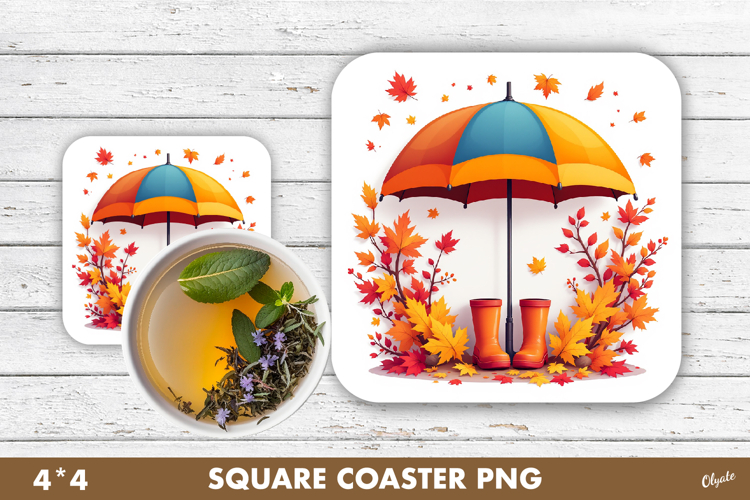 Umbrella Coaster PNG, Fall, Autumn Coaster Sublimation PNG