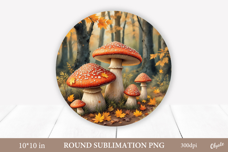 Mushrooms Sublimation, Autumn Forest Round Sign PNG
