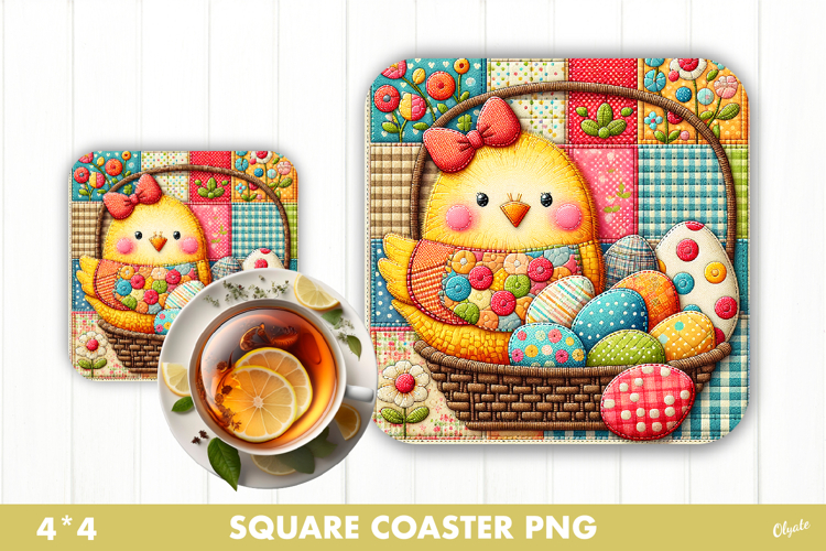 Easter Rustic Patchwork Coaster Sublimation PNG