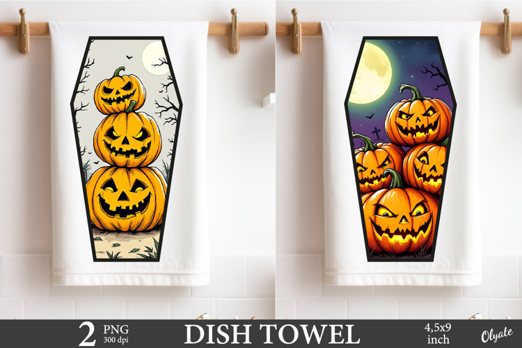 Monster Pumpkin Dish Towel Coffin Sublimation PNG