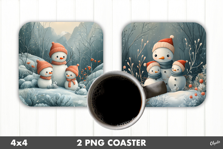 Christmas Snowman Family Coaster PNG
