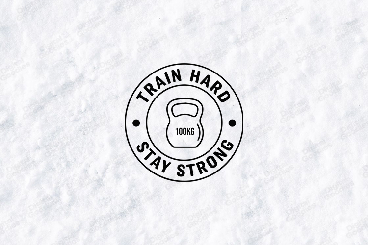 Train Hard Stay Strong Kettlebell Badge SVG