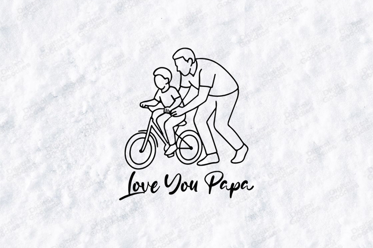 Love You Papa SVG Father and Son Bicycle Line Art PNG JPG