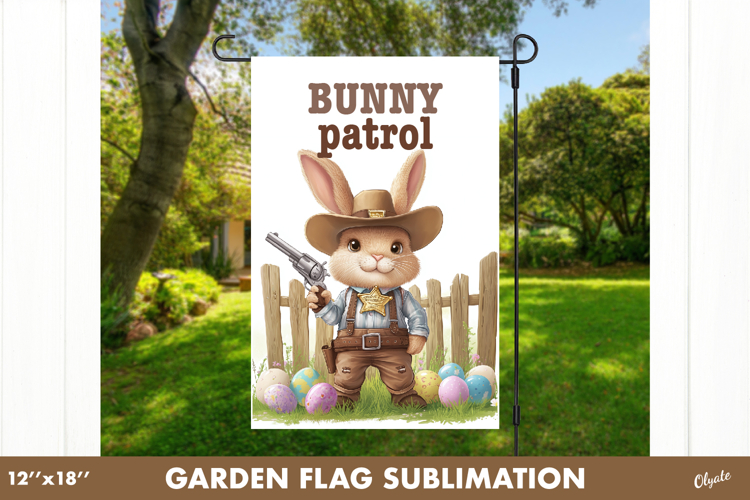 Farm Easter Bunny Garden Flag. Cowboy Bunny Sublimation PNG