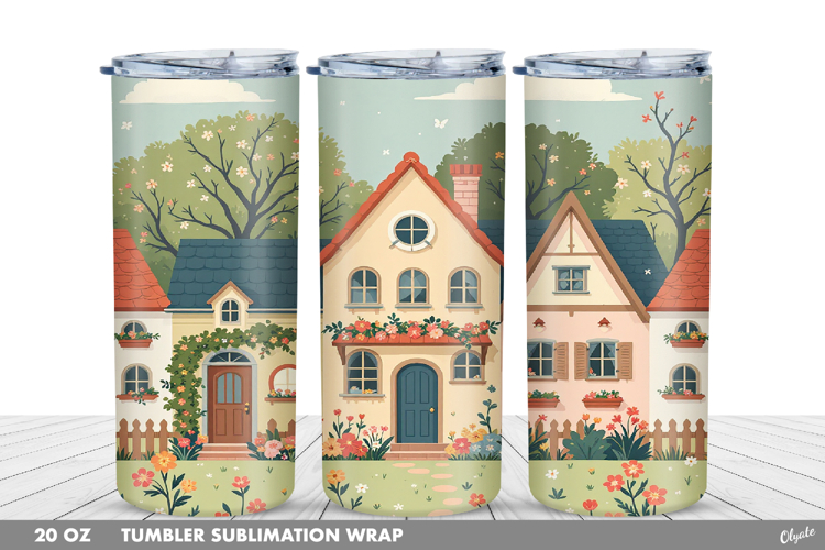 Cute Spring Houses Tumbler Sublimation PNG