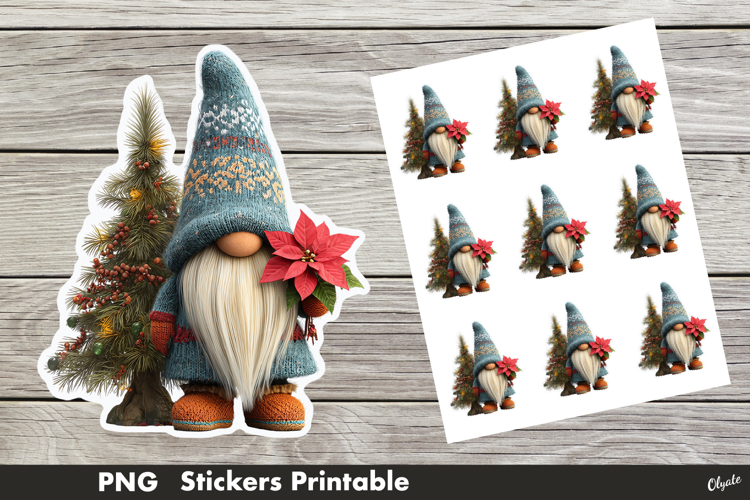 Knitting Gnome Sticker PNG. Christmas Gnome Stickers PNG