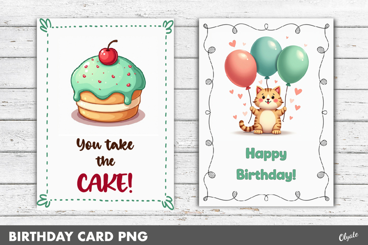 Birthday Greeting Card PNG. Cute Kawaii Card