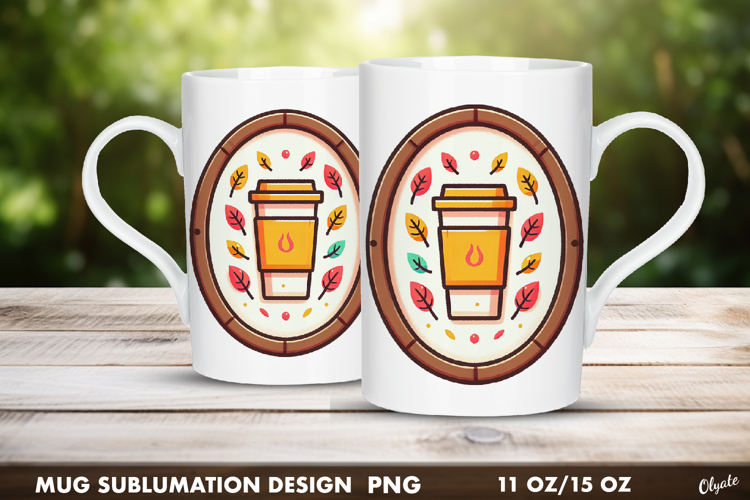 Autumn Coffee Mug Wrap. Fall Frame Sublimation PNG