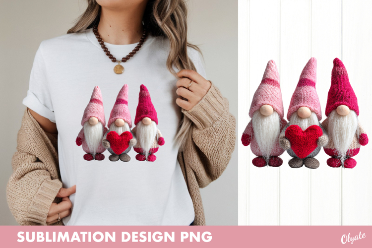 Pink Gnome Sublimation, Valentine Gnome Sublimation