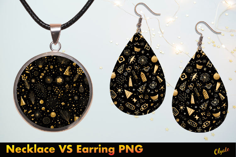 Black and Gold Necklace VS Earring Sublimation PNG