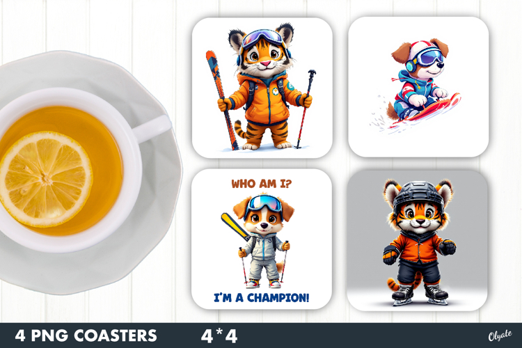 Sport Animal Coaster PNG, Winter Sport Coaster PNG