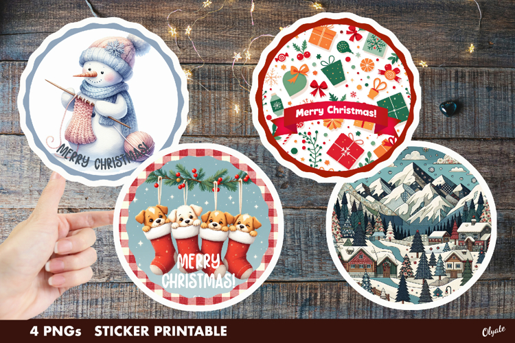 Christmas Stickers Sublimation. Christmas Round Sticker