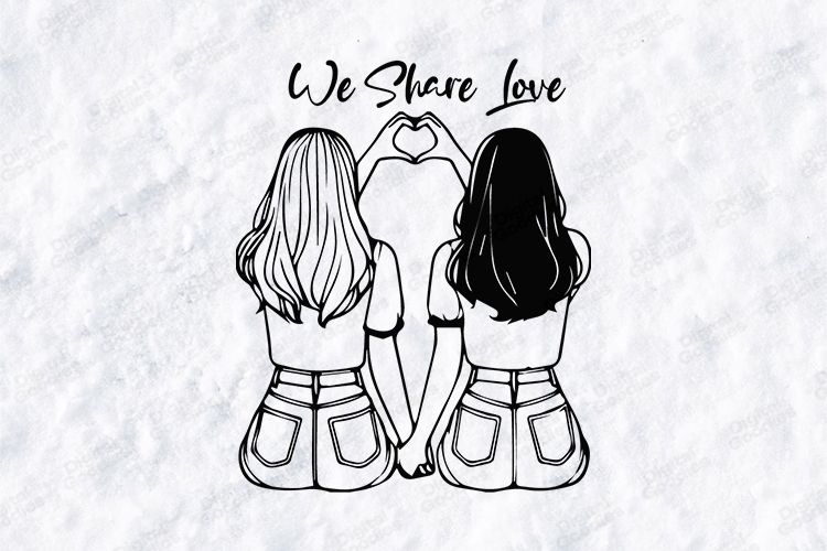 We Share Love SVG Best Friends PNG Gift Line Art Sisterhood