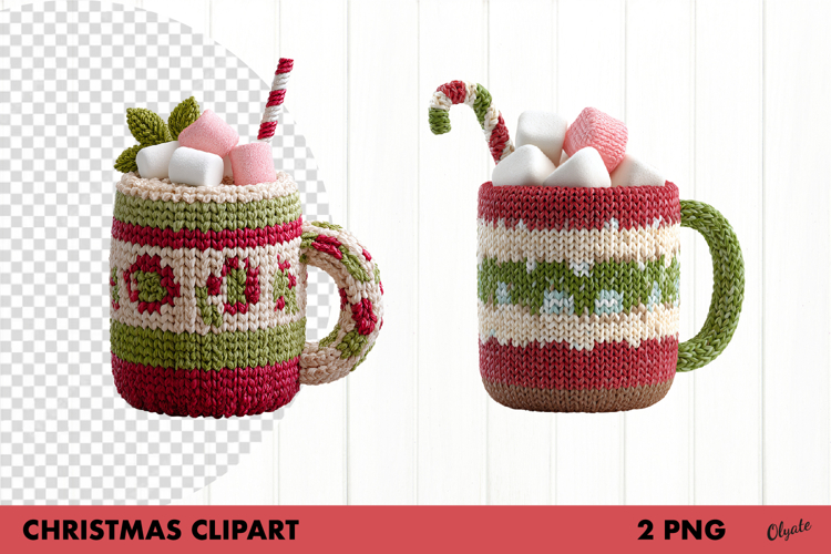 Crochet Christmas Coffee Clipart, Cup of Coffee PNG
