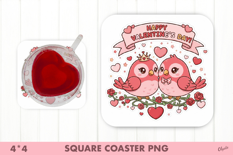 Happy Bird PNG, Valentines Day Coaster Sublimation PNG
